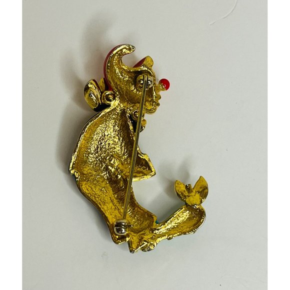VINTAGE Enamel Clown Jester Brooch Pin Red Nose Gold Tone Funny Unique - Picture 5 of 8